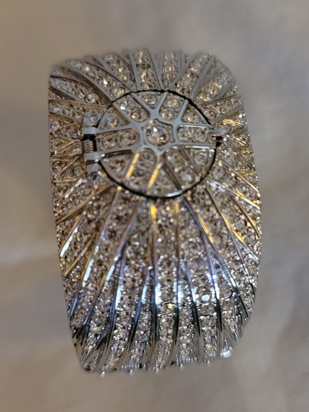 Victoria Wieck Silver Crystal Pavé Statement Bracelet Watch